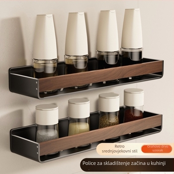 Bathboer Višefunkcionalni stalak za začine, karbonska čelika i akril, zidna montaža, bez bušenja, jednostavan i moderan stil