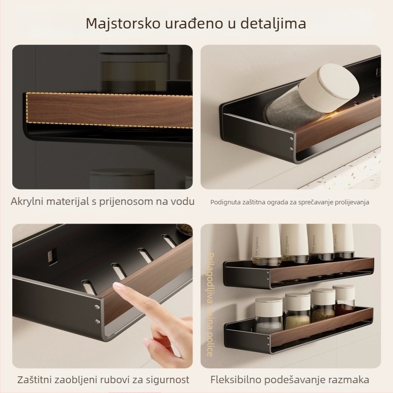 Bathboer Višefunkcionalni stalak za začine, karbonska čelika i akril, zidna montaža, bez bušenja, jednostavan i moderan stil
