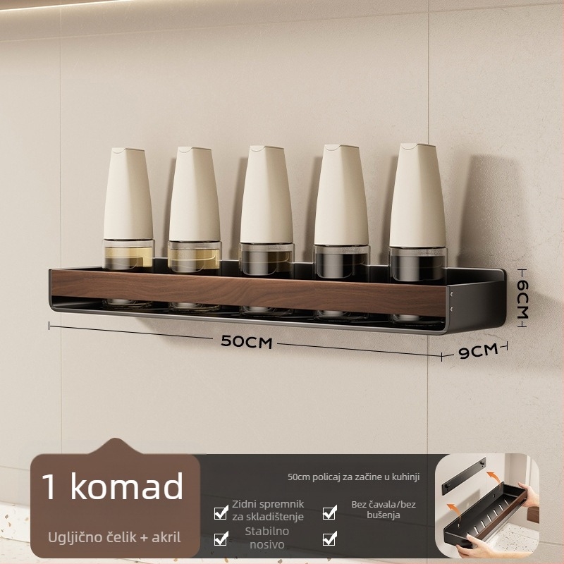 Bathboer Višefunkcionalni stalak za začine, karbonska čelika i akril, zidna montaža, bez bušenja, jednostavan i moderan stil