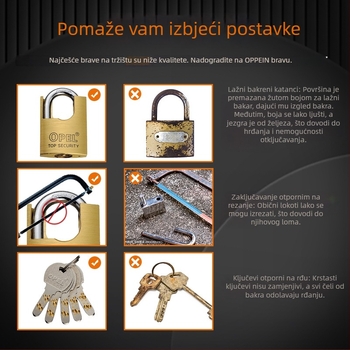 OPEL bakreni katnić BLDM-TC – Kućni sigurnosni katanc, Materijal: bakar, Jezgro cilindra od bakra, Letva od mangan čelika (toplinska obrada)