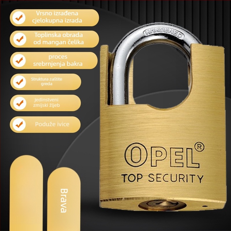 OPEL bakreni katnić BLDM-TC – Kućni sigurnosni katanc, Materijal: bakar, Jezgro cilindra od bakra, Letva od mangan čelika (toplinska obrada)