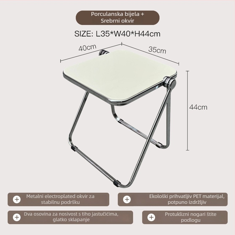 Sklopivi prozirni akrilni bočni stol s metalnim okvirom, četvrtastih kutova