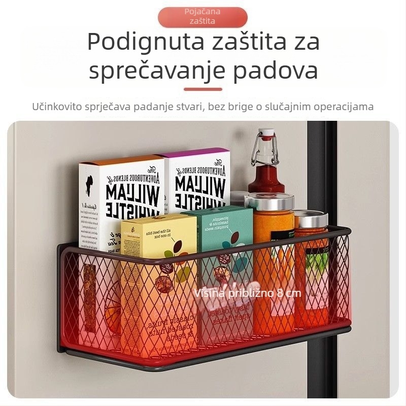 Kuhinjski skladišni stalak s magnetskim ljepilom na zid – 1 etaža, karbonska čelika, magnetski držač folije i organizator boca