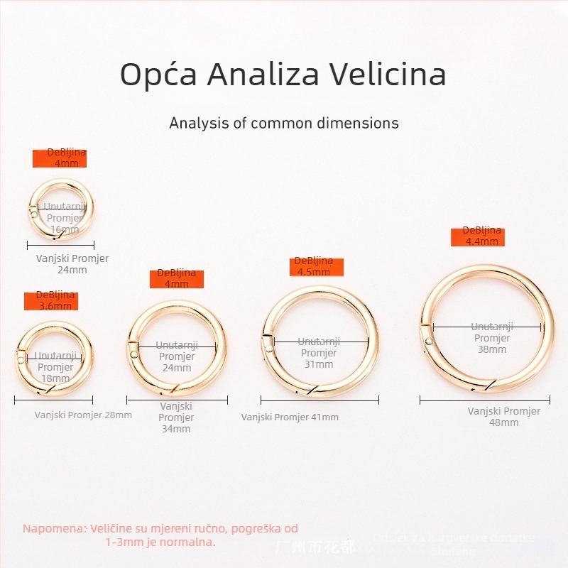 Metalni hardver za torbe – model BG-19, brend Sufeng, opružni prsten od cinkovog legura, mogućnost prilagodbe