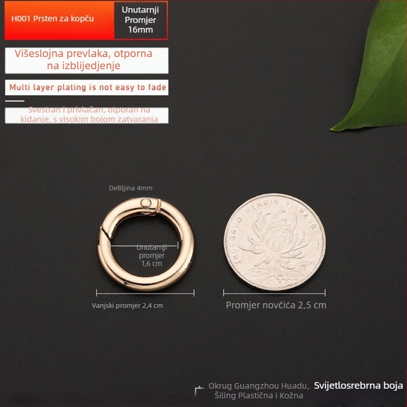 Metalni hardver za torbe – model BG-19, brend Sufeng, opružni prsten od cinkovog legura, mogućnost prilagodbe