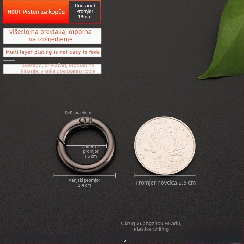 Metalni hardver za torbe – model BG-19, brend Sufeng, opružni prsten od cinkovog legura, mogućnost prilagodbe