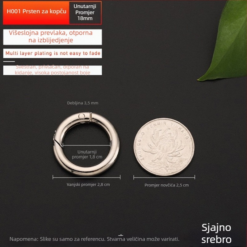 Metalni hardver za torbe – model BG-19, brend Sufeng, opružni prsten od cinkovog legura, mogućnost prilagodbe