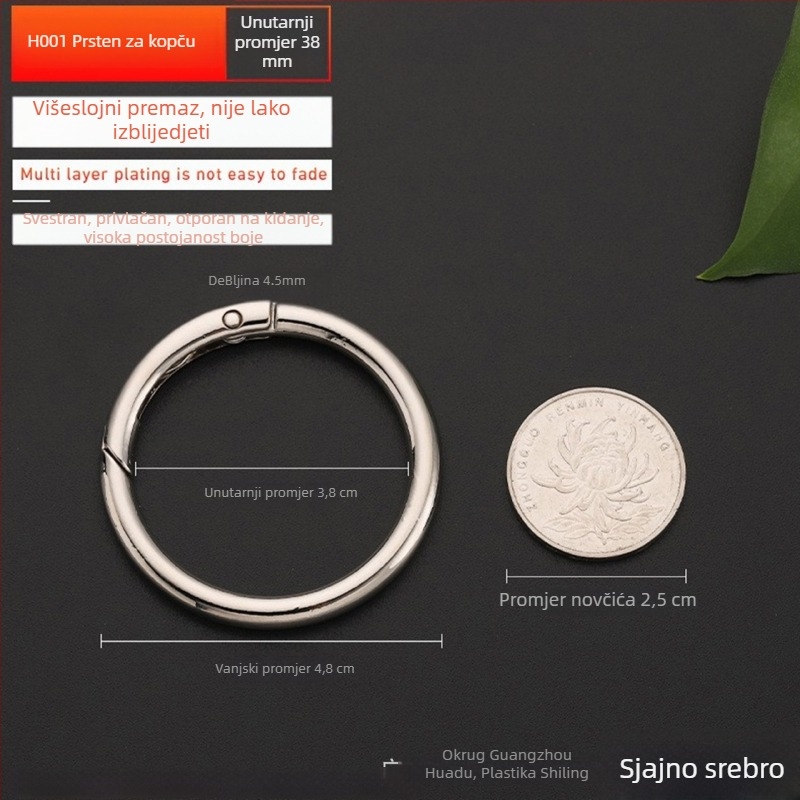 Metalni hardver za torbe – model BG-19, brend Sufeng, opružni prsten od cinkovog legura, mogućnost prilagodbe