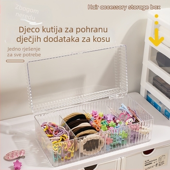Hangge akril kutija za pohranu dodataka za kosu, prozirna kutija s četiri pretinca i poklopcem, otporna na prašinu, podijeljeni unutarnji prostor, kapacitet 2 L