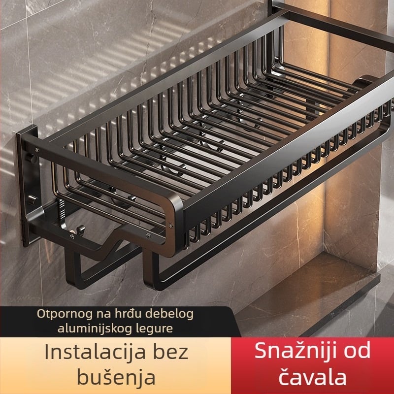 Držač ručnika od svemirskog aluminija – bez bušenja, set za kupaonicu, polica za pohranu