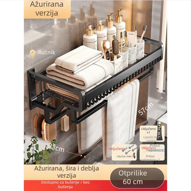 Držač ručnika od svemirskog aluminija – bez bušenja, set za kupaonicu, polica za pohranu