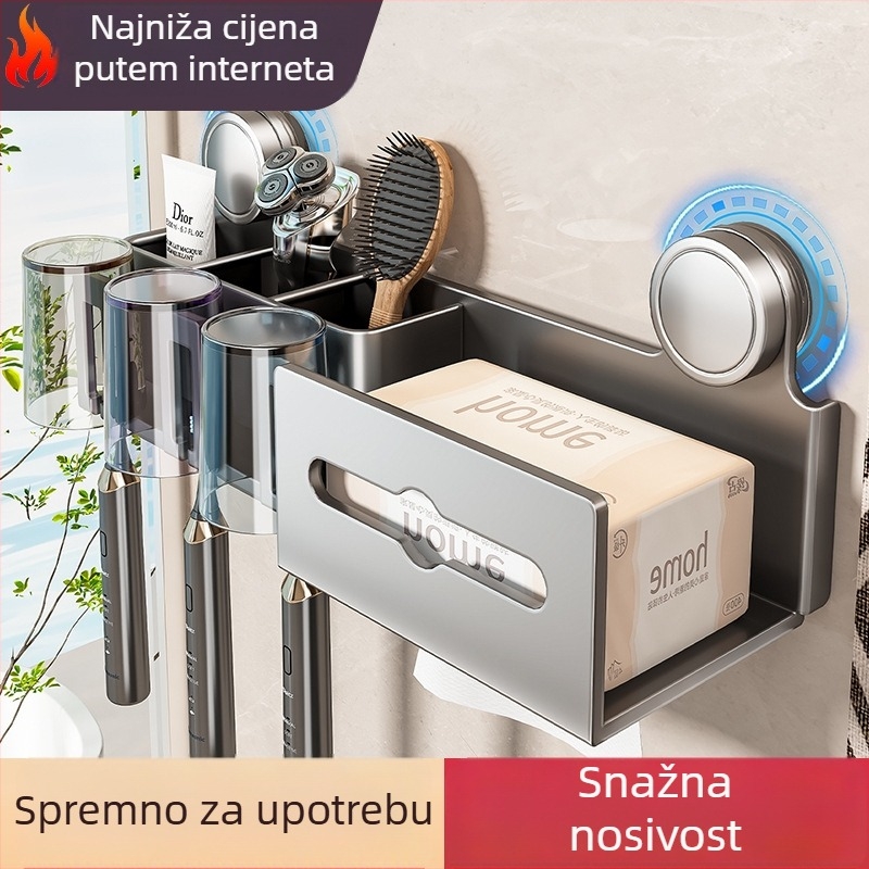 Držač za četkice za zube i posudu za ispiranje usta, zidni, dvodijelni set (Brand Baihan, Materijal Space Aluminum, Premaz: Sprejni Plast, Stil: Moderna Jednostavnost)