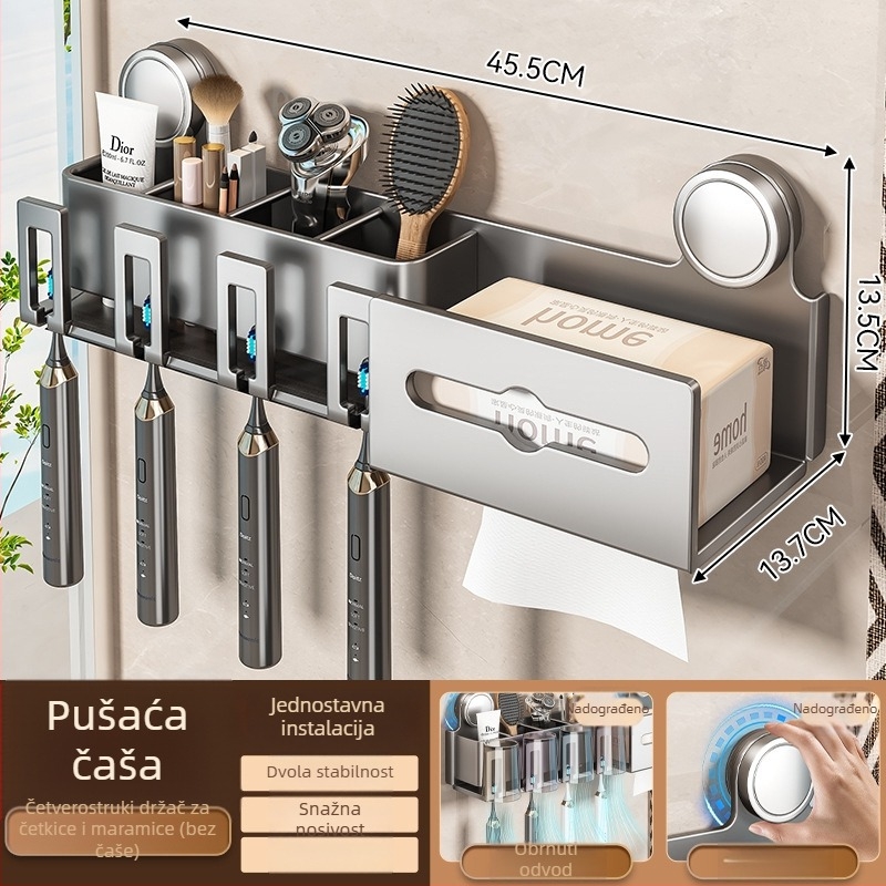 Držač za četkice za zube i posudu za ispiranje usta, zidni, dvodijelni set (Brand Baihan, Materijal Space Aluminum, Premaz: Sprejni Plast, Stil: Moderna Jednostavnost)