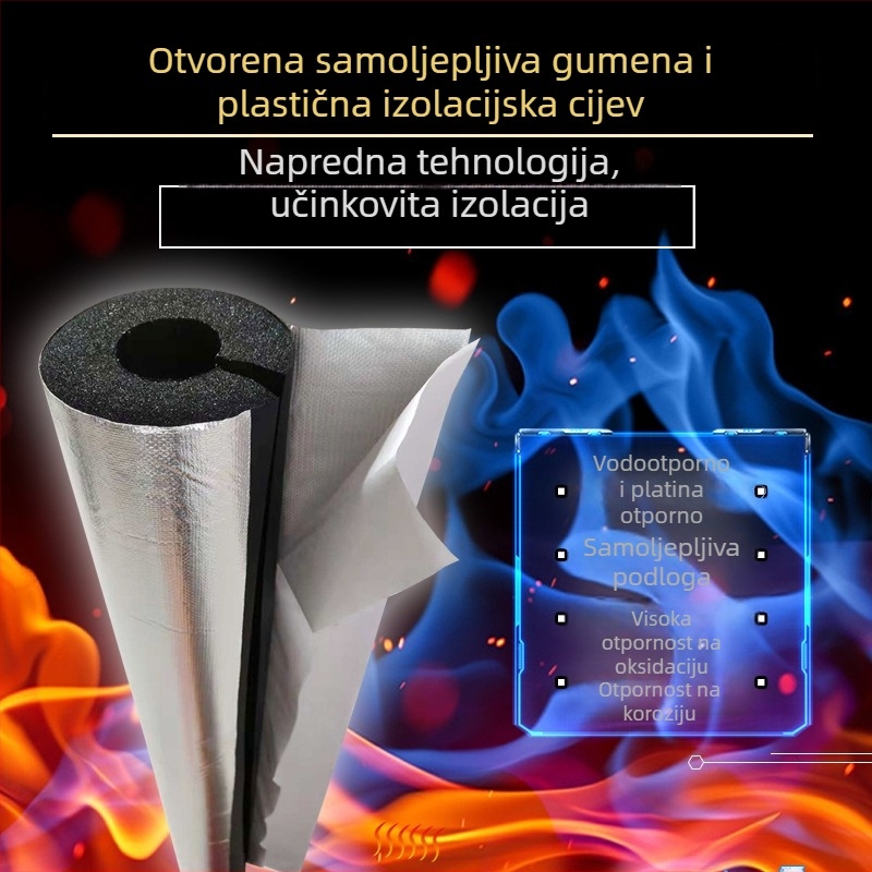 Izolacijski omotač cijevi od gume i plastike, samoljepljivi, toplinska izolacija, otporan na plamen klase B2, toplinska vodljivost 0,03 W/mK, primjena: inženjerski cjevovodi i klimatizacija