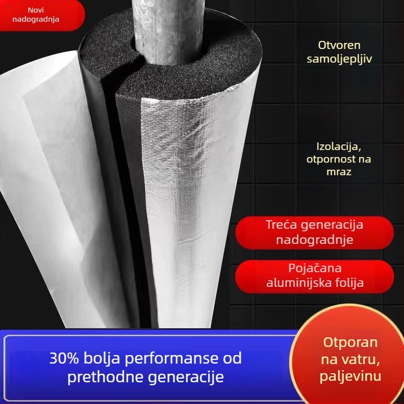 Izolacijski omotač cijevi od gume i plastike, samoljepljivi, toplinska izolacija, otporan na plamen klase B2, toplinska vodljivost 0,03 W/mK, primjena: inženjerski cjevovodi i klimatizacija