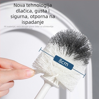 Četka za zahod s mekanim čekinjama, okrugla glava, zidna montaža s zaštitom od prskanja, duga drška, s postoljem, od plastike