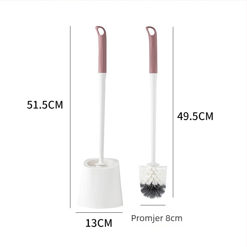 Četka za zahod s mekanim čekinjama, okrugla glava, zidna montaža s zaštitom od prskanja, duga drška, s postoljem, od plastike