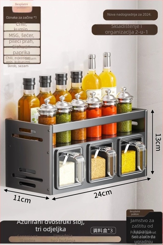 Stalak za začinske bilje, aluminij, zidni, bez bušenja, višenamjenski kuhinjski organizator