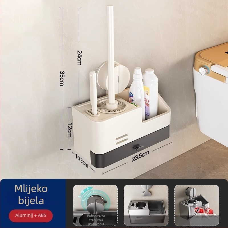 Xinyan Kupaonica: Zidni držač za četkicu za WC sa usisnom čašom i ormarićem za kupaonicu, nosivost 20 kg, model 001-M04-NB, završna plastna prevleka