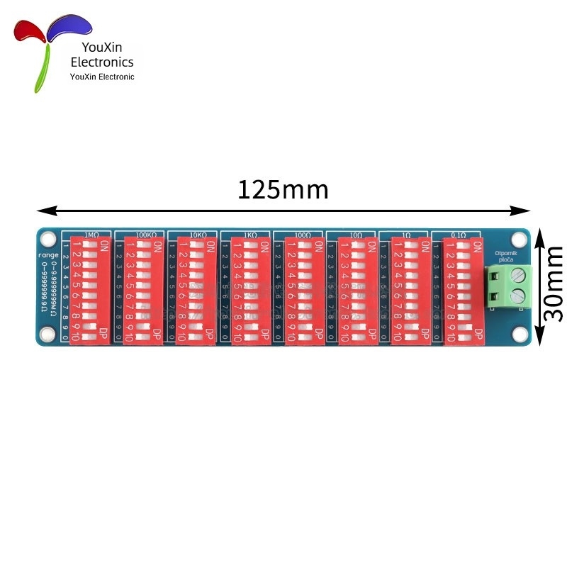 Programabilni otpornik modul ploče, raspon 0,1 Ω do 9,999,999 Ω, osmosegmentni tip, točnost 1%