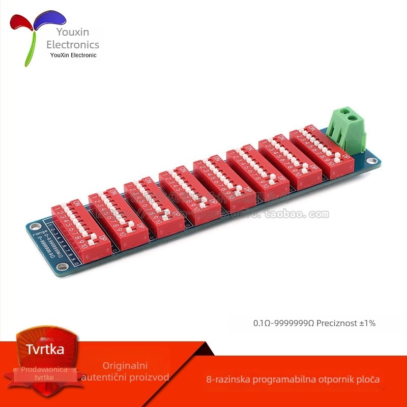 Programabilni otpornik modul ploče, raspon 0,1 Ω do 9,999,999 Ω, osmosegmentni tip, točnost 1%