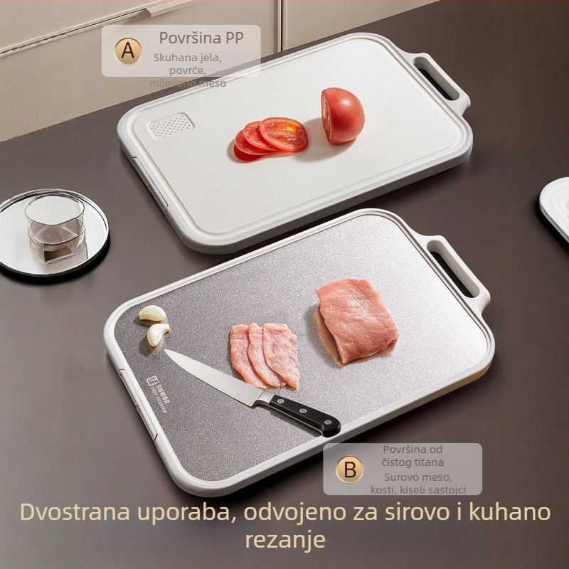 Dvostruka daska za rezanje s antibakterijskim titanijem i PP, otporna na plijesan, kuhinjska klasa, porijeklo Huzhou, lansiranje 2025