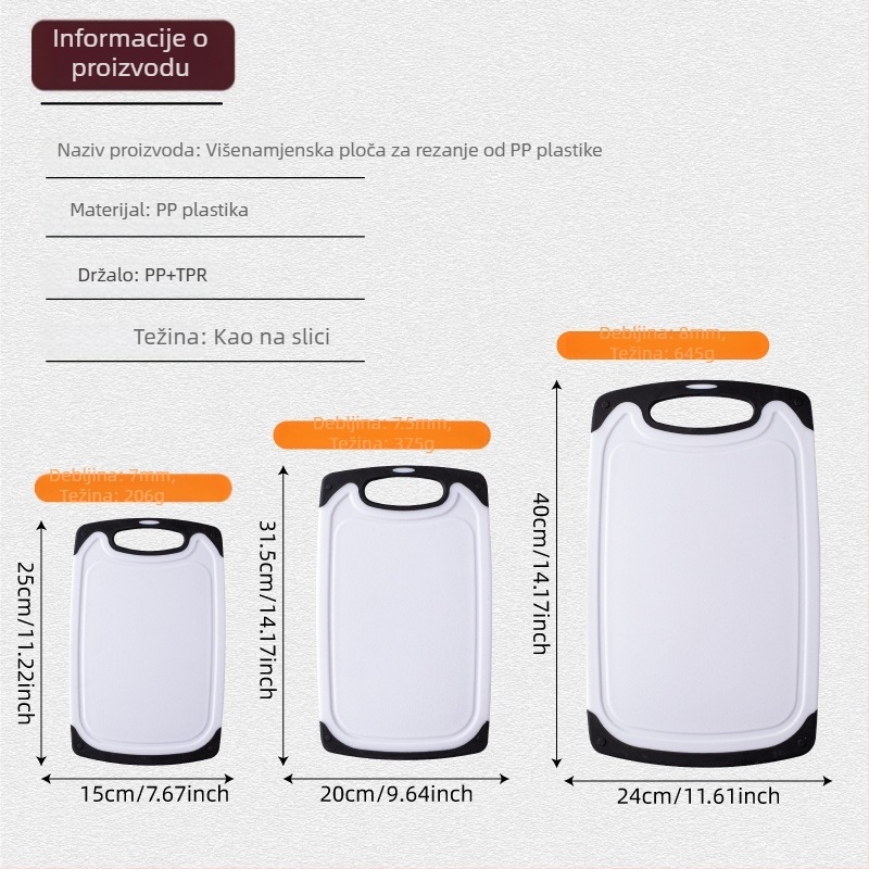 Set dasaka za rezanje od PP plastike, tri komada, za povrće, voće i meso, FDA