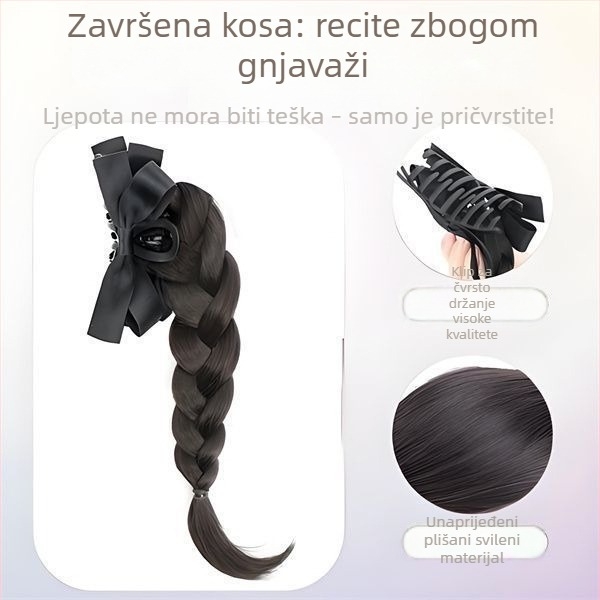 Perika s visokim repom i pletenicama, ručno pletene kose, vlakno otporno na visoke temperature, nije za bojanje, Kai Fei