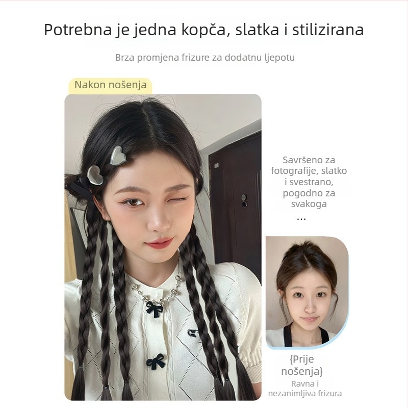 Perika s ponytail pletenicom i vrpcom – ručno izrađeno, žica otporna na visoke temperature, dvostruka pletenica, baletni stil