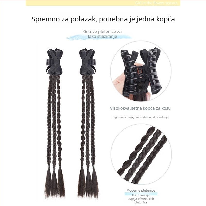 Perika s ponytail pletenicom i vrpcom – ručno izrađeno, žica otporna na visoke temperature, dvostruka pletenica, baletni stil