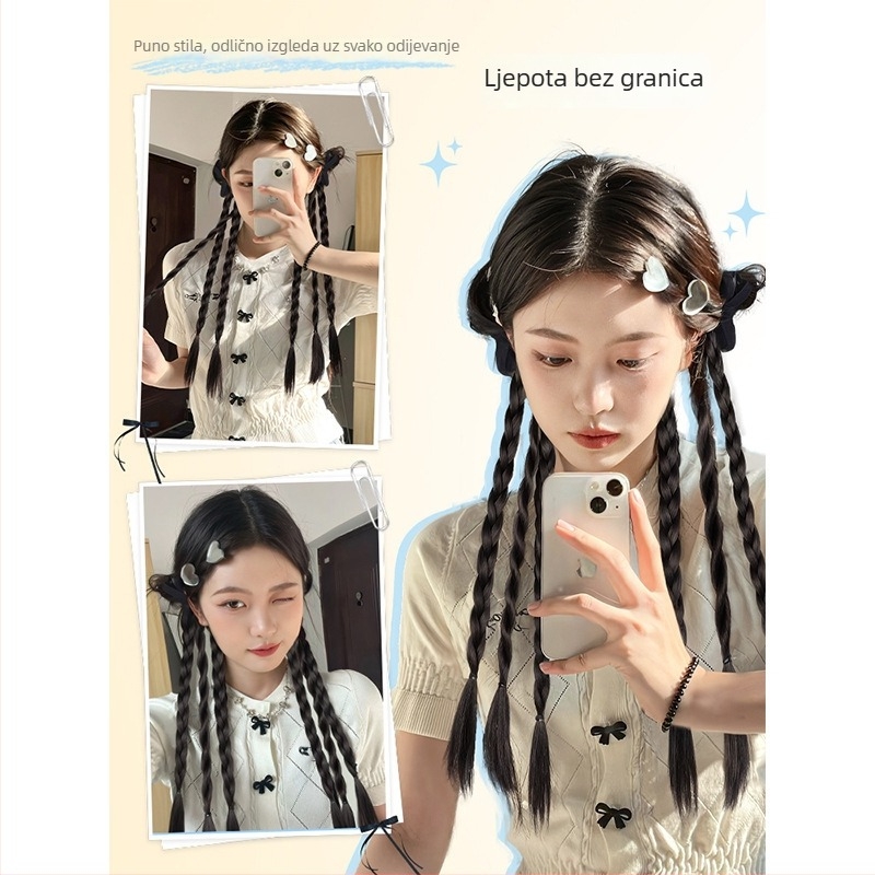 Perika s ponytail pletenicom i vrpcom – ručno izrađeno, žica otporna na visoke temperature, dvostruka pletenica, baletni stil