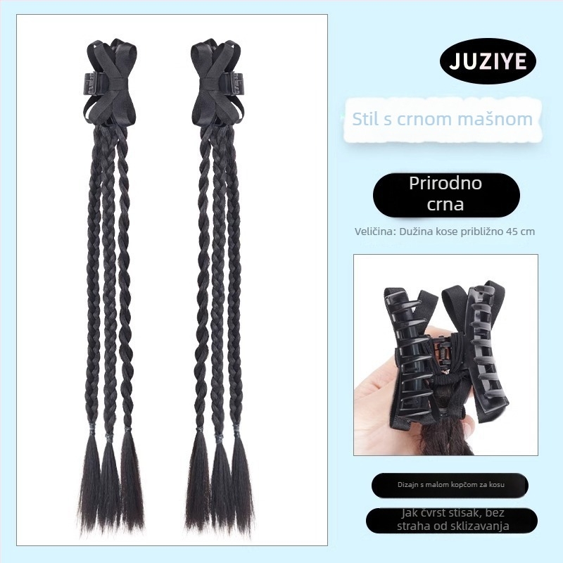 Perika s ponytail pletenicom i vrpcom – ručno izrađeno, žica otporna na visoke temperature, dvostruka pletenica, baletni stil