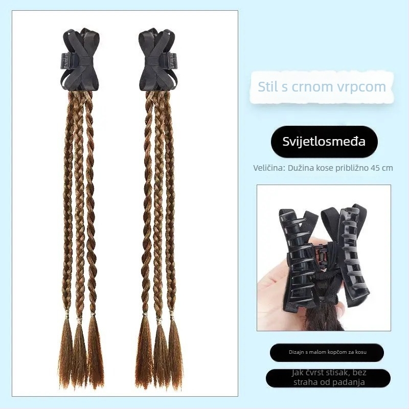 Perika s ponytail pletenicom i vrpcom – ručno izrađeno, žica otporna na visoke temperature, dvostruka pletenica, baletni stil