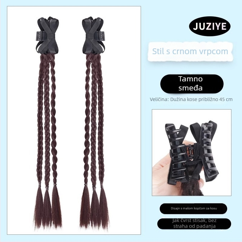 Perika s ponytail pletenicom i vrpcom – ručno izrađeno, žica otporna na visoke temperature, dvostruka pletenica, baletni stil