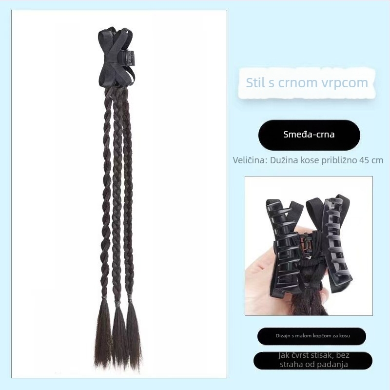 Perika s ponytail pletenicom i vrpcom – ručno izrađeno, žica otporna na visoke temperature, dvostruka pletenica, baletni stil
