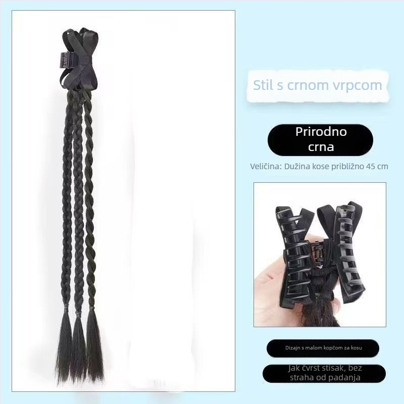 Perika s ponytail pletenicom i vrpcom – ručno izrađeno, žica otporna na visoke temperature, dvostruka pletenica, baletni stil
