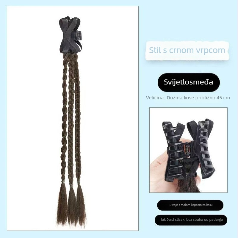 Perika s ponytail pletenicom i vrpcom – ručno izrađeno, žica otporna na visoke temperature, dvostruka pletenica, baletni stil