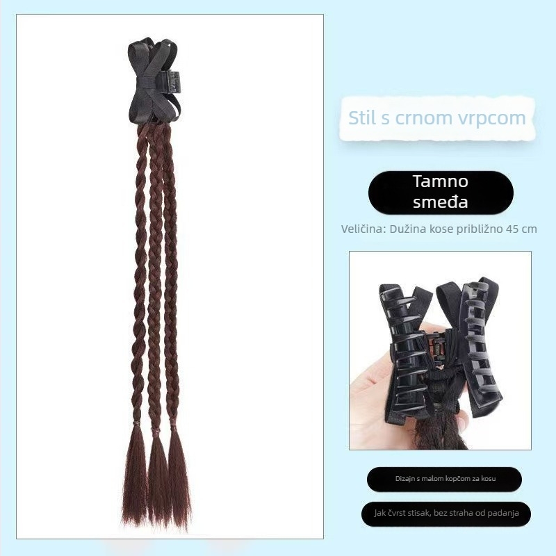 Perika s ponytail pletenicom i vrpcom – ručno izrađeno, žica otporna na visoke temperature, dvostruka pletenica, baletni stil