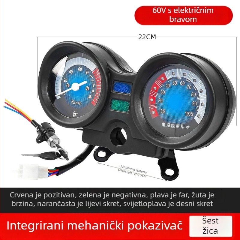 Integrirani instrument klaster s prikazom napajanja 48V/60V/72V, plast + metal, kompatibilan s Jinpeng Zongshen, Mogelon