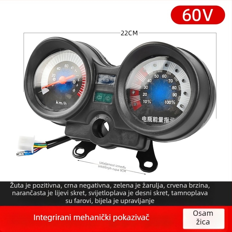 Integrirani instrument klaster s prikazom napajanja 48V/60V/72V, plast + metal, kompatibilan s Jinpeng Zongshen, Mogelon