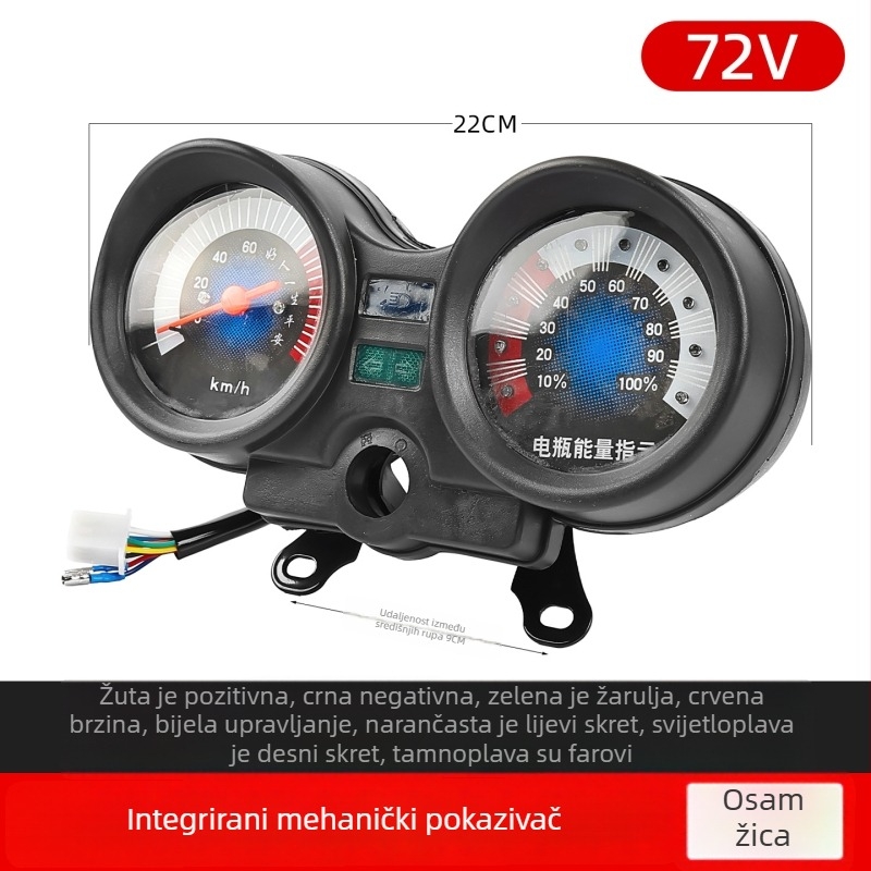 Integrirani instrument klaster s prikazom napajanja 48V/60V/72V, plast + metal, kompatibilan s Jinpeng Zongshen, Mogelon