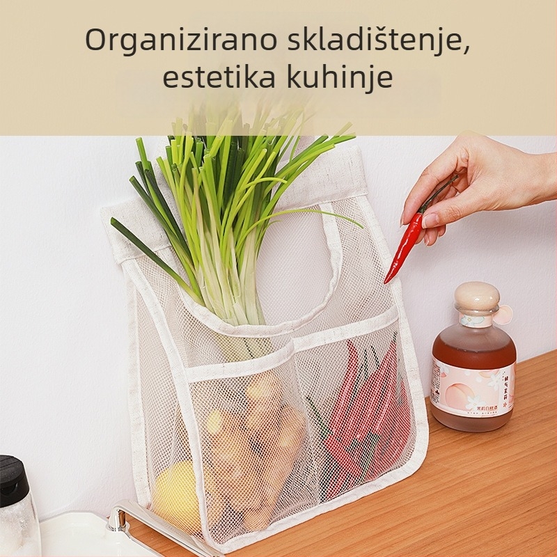 Zidna mrežasta torba za pohranu, poliester, kuhinjsko skladištenje, jednostavan i moderan dizajn, višestruka namjena