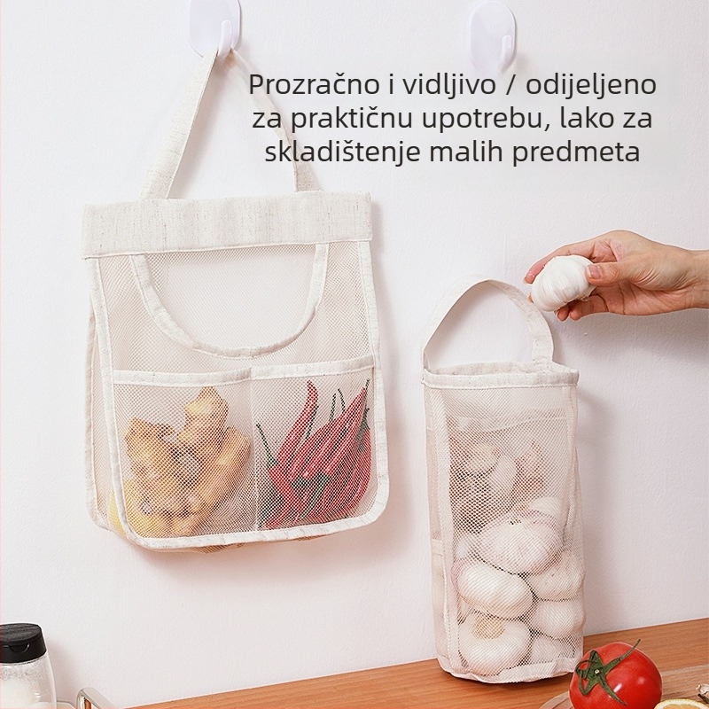 Zidna mrežasta torba za pohranu, poliester, kuhinjsko skladištenje, jednostavan i moderan dizajn, višestruka namjena
