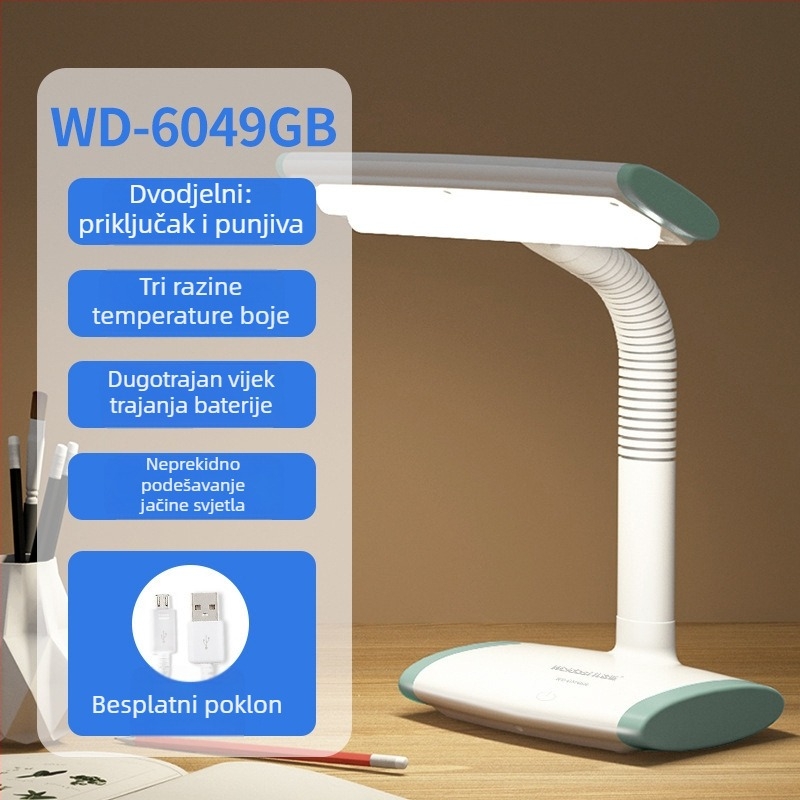 Punjiva LED stolna lampa, dodirno upravljanje, sklopivi dizajn, ugrađena baterija, Micro USB/Type-C priključak