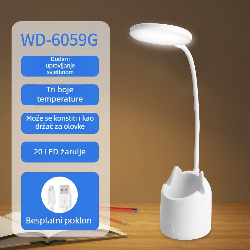 Punjiva LED stolna lampa, dodirno upravljanje, sklopivi dizajn, ugrađena baterija, Micro USB/Type-C priključak