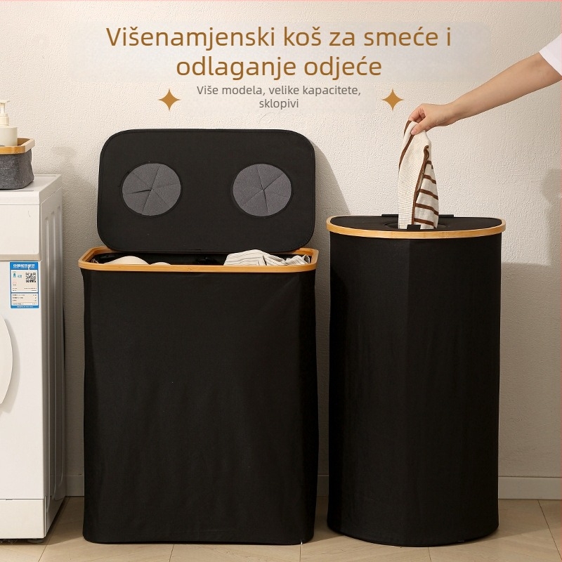 Višenamjenski košarica za kupaonicu za pohranu, s poklopom, sklopa, vodootporna, velika zapremina za odjeću i sitnice; materijal: 600D PU Oxford tkanina