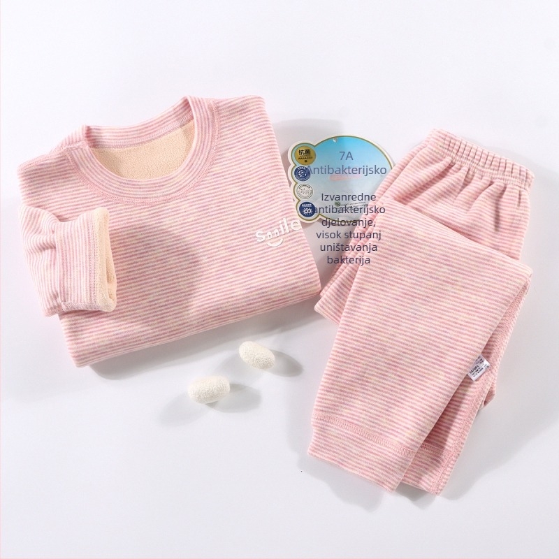 Dječji termalni set donjeg rublja - Ao-grain baršun s flisom, deblji, jesensko-zimske pidžame za djecu 3-8 godina, okrugli ovratnik