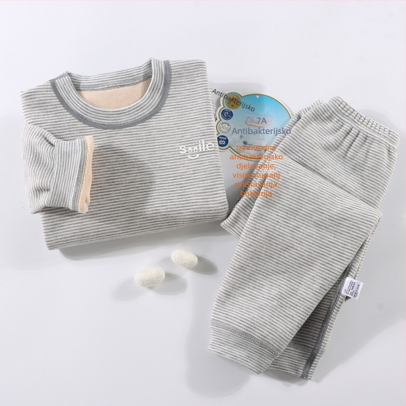 Dječji termalni set donjeg rublja - Ao-grain baršun s flisom, deblji, jesensko-zimske pidžame za djecu 3-8 godina, okrugli ovratnik