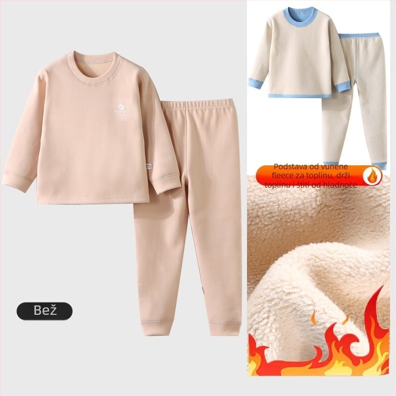 Dječji termalni set donjeg rublja - Ao-grain baršun s flisom, deblji, jesensko-zimske pidžame za djecu 3-8 godina, okrugli ovratnik