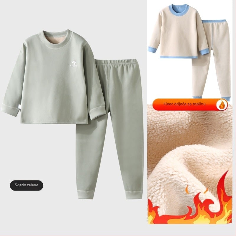 Dječji termalni set donjeg rublja - Ao-grain baršun s flisom, deblji, jesensko-zimske pidžame za djecu 3-8 godina, okrugli ovratnik